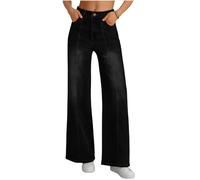 Womens Jeans Straight Leg Trousers Loose Fit Denim Pants Double Back Pockets Slimming Curve Bottoms High Rise Shaping Baggy Jeggings Pull On Long Stretch Work Travel Outdoor