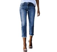 Womens Jeans, Women's Mid-Rise Slim Fit Capris Jeans Stretchy Straight Leg Denim Cropped Pants Crop Jeggings for Women UK Ladies Summer Fall Three Quarter 3/4 Length Dress Smart Trousers with Pockets