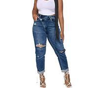 Women's Jeans,Womens Ripped Jeans Skinny Stretch High Waist Trousers Ladies Denim Slim Fit Pants Fashion Vintage Casua Jeggings Irregular Side Button Trend Dress Rip Streetwear with Pocktes Blue