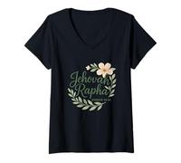 Womens Jehovah Rapha Christian Floral Bible Verse Exodus 15:26 V-Neck T-Shirt