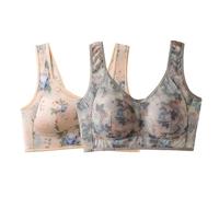 womens jelly bra 2/3 Pack Non Wired Bras for Women uk Multipack Ice Silk Lace Cooling Sleep Bra Comfort Soft Push up Wireless Bralette Thin Breathable Full Coverage Seamless Brassiere Coffee L