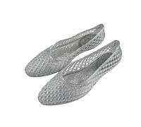 Women's Jelly Mesh Flats Size 4.5 Breathable Clear Hollow Shoes Comfortable Slip on Pointed Toe Ballet Flats Jelly Shoes Summer Beach Jellies Sandals Grey Footwear