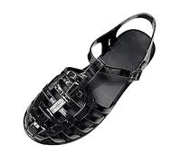 Women's Jelly Sandals Clearance Gladiator T-Strap Flat Strappy Jelly Sandal Bling Beach Crystal 80s 90s Retro Flat Shoes UK 5.5#1_BK1