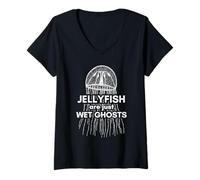 Womens Jellyfish are Just Wet Ghosts Halloween for Marine Biologist V-Neck T-Shirt