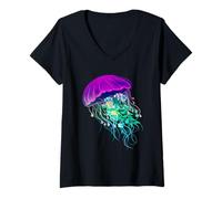Womens Jellyfish Marine Biology Colorful Ocean Animal Sea Water V-Neck T-Shirt