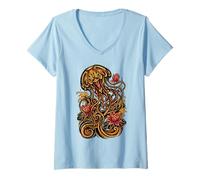 Women's Jellyfish Tattoo Aesthetic Graphic V-Neck T-Shirt