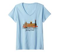 Women's Jenny Lind Steam Locomotive Vintage Illustration V-Neck T-Shirt