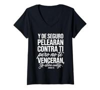 Womens Jeremíah 1:19 - “Dios Está Contigo Siempre” V-Neck T-Shirt