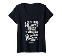 Womens Jeremiah 1:19 - “Yo Estaré Contigo No Te Vencerán” V-Neck T-Shirt