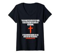 Womens Jeremiah 51:15 Bible Verses Scripture V-Neck T-Shirt