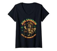 Womens Jerk Sparrow Funny Pirate Chicken Caribbean BBQ Grilling V-Neck T-Shirt