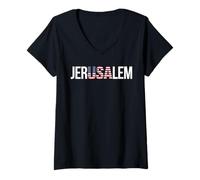 Women's Jerusalem American Flag Israel V-Neck T-Shirt