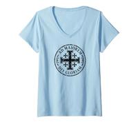 Women's Jerusalem Cross for The Greater Glory of God Black Aged V-Neck T-Shirt