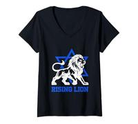 Womens Jerusalem Israel Rising Lion Jewish Star of David Vintage V-Neck T-Shirt