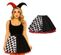 Womens Jester Harlequin Skirt Costume, Fancy Dress, Halloween, Clown, Joker