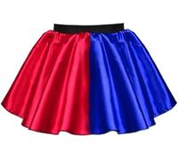 Womens Jester Harlequin Skirt Costume, Fancy Dress, Halloween, Clown, Joker (Harlequin Satin, M-L)