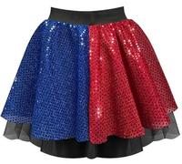 Womens Jester Harlequin Skirt Costume, Fancy Dress, Halloween, Clown, Joker (Harlequin Sequin, XS-S)
