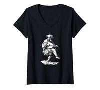 Womens Jester or Fool Playing a Lute Antique Comedy V-Neck T-Shirt