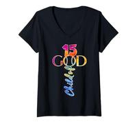 Womens JESUS 15 YEARS CHILD OF GOD BASEBALL 15TH BIRTHDAY V-Neck T-Shirt