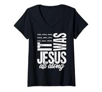Women's Jesus All Along Christian Faith Cross Scripture Inspiration V-Neck T-Shirt