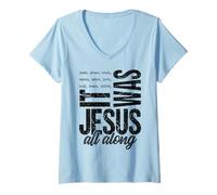 Women's Jesus All Along Christian Faith Cross Scripture Inspiration V-Neck T-Shirt