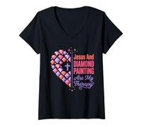 Women's Jesus and Diamond Painting are My Therapy Christian Tee V-Neck T-Shirt