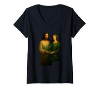 Womens Jesus and Mother Nature with Water Sapling Botanical Design V-Neck T-Shirt