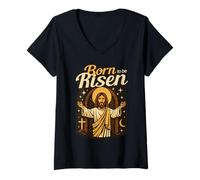 Womens Jesus Born to Be Risen Eternal Life Christian Resurrection V-Neck T-Shirt