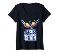 Womens Jesus Breaks Every Chain V-Neck T-Shirt