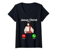Womens Jesus Calling - Funny Phone Screen Christian Faith Humor V-Neck T-Shirt