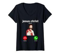 Womens Jesus Calling - Funny Phone Screen Christian Faith Humor V-Neck T-Shirt