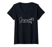 Womens Jesus Changed My Life 2 Corinthians 5:17 Bible Verse Gift V-Neck T-Shirt