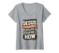 Womens Jesus Changed My Life Ask Me How Christian V-Neck T-Shirt