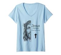 Womens Jesus Changes Everything Christian Faith Hope Savior V-Neck T-Shirt