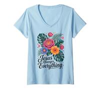 Womens Jesus Changes Everything Faith Christian Baptism & Salvation V-Neck T-Shirt