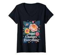 Womens Jesus Changes Everything Faith Christian Baptism & Salvation V-Neck T-Shirt