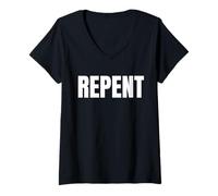 Womens Jesus Christ Bible Verses, Repent And Repentance V-Neck T-Shirt