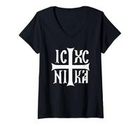 Womens Jesus Christ Conqueror IC XC NIKA V-Neck T-Shirt