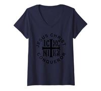 Womens Jesus Christ Conqueror IC XC NIKA V-Neck T-Shirt