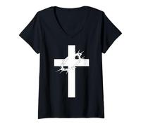 Women's Jesus Christ Cross Bible Verse Sayings Christian Devotion V-Neck T-Shirt