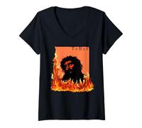 Womens Jesus Christ Fire Pagan Code TxRxP Faith Bible God V-Neck T-Shirt