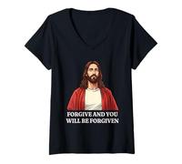 Womens Jesus Christ Forgiveness Inspirational Motivational Quotes V-Neck T-Shirt