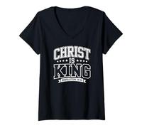 Women's Jesus Christ is King Glory Worship Christian Faith V-Neck T-Shirt