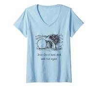 Womens Jesus Christ Lived Died and Rose Again V-Neck T-Shirt
