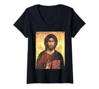 Women's Jesus Christ Orthodox Icon Pantocrator of Hilandar Almighty V-Neck T-Shirt