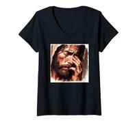 Womens Jesus Christ Sacrifice Passion Son of God deep in prayer V-Neck T-Shirt