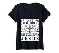 Women's Jesus Christ Saying Love Your Enemies Positive Gift Bible V-Neck T-Shirt