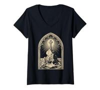 Women's Jesus Christ the Solid Rock Rugged Cross for Christian Men V-Neck T-Shirt
