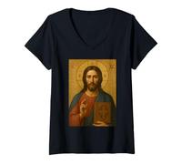 Womens Jesus Christ The Teacher Icon - Orthodox Catholic V-Neck T-Shirt