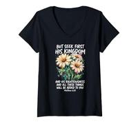 Women's Jesus Christian Matthew 6:33 Bible Verse V-Neck T-Shirt